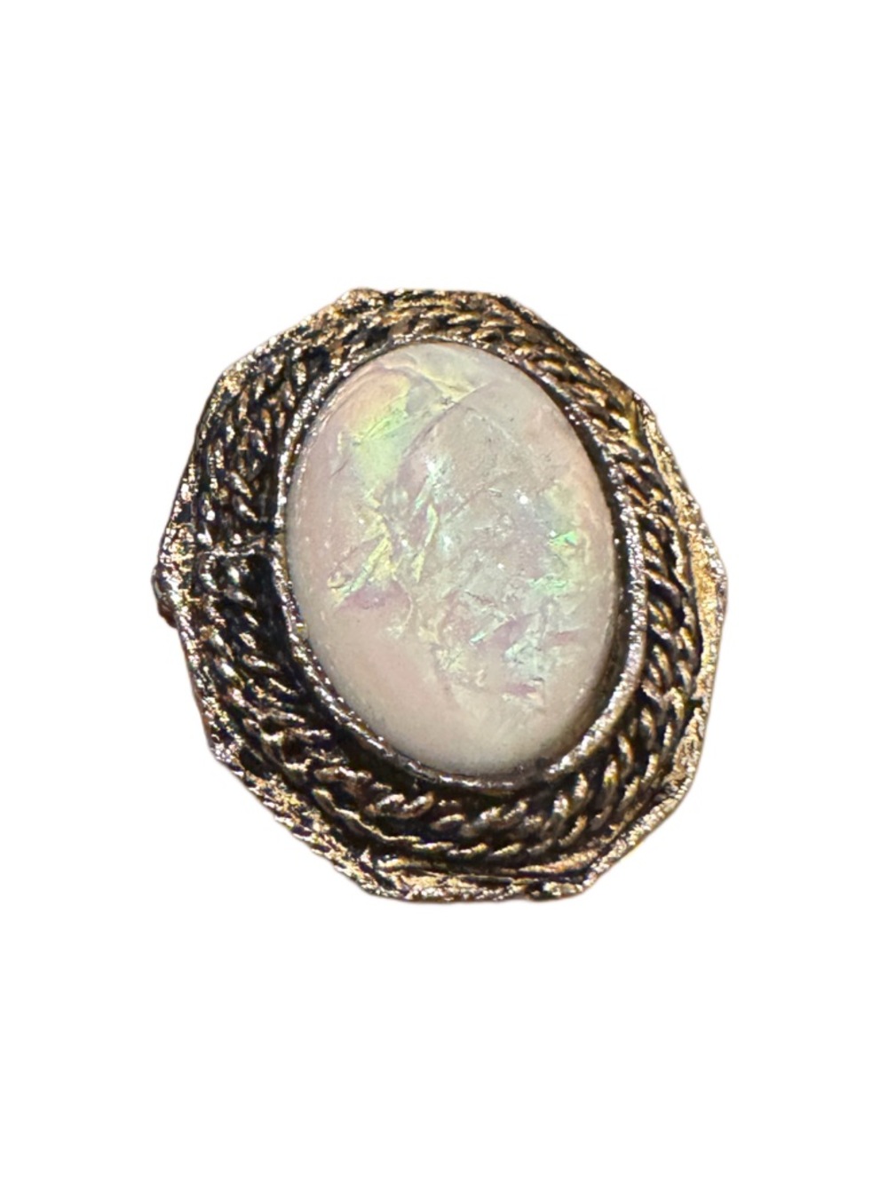 Upcycled PERI White Opal Treated Sparkly Antique Gold Ring